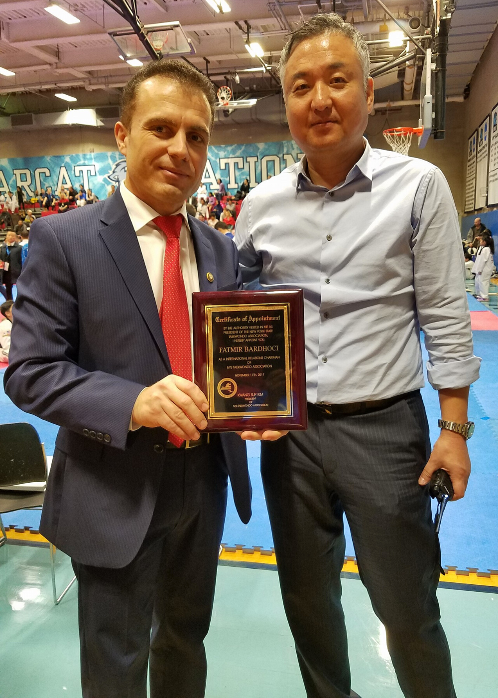 Fatmir Bardhoci with the former world champion in Olympic Taekwondo, president of the Taekwondo Association of New York, Kwang Kim